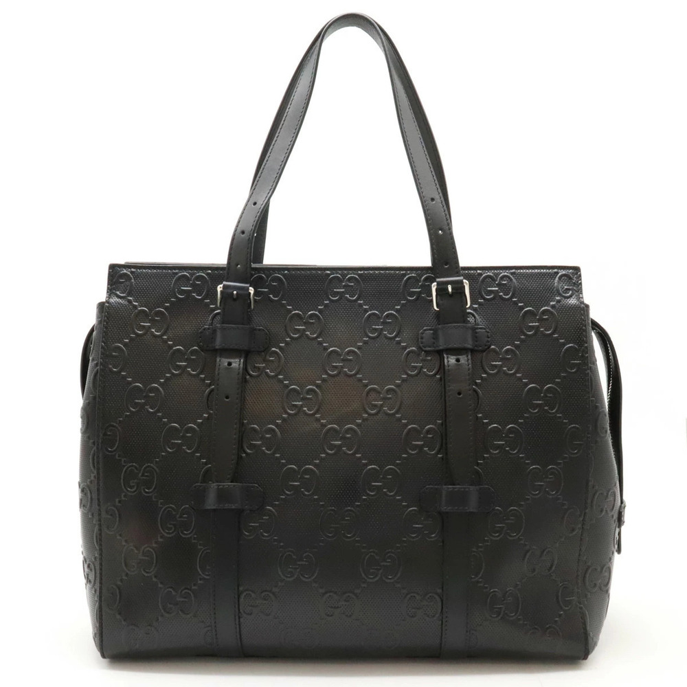 GUCCI GG Embossed Tote Bag Shoulder Leather Black